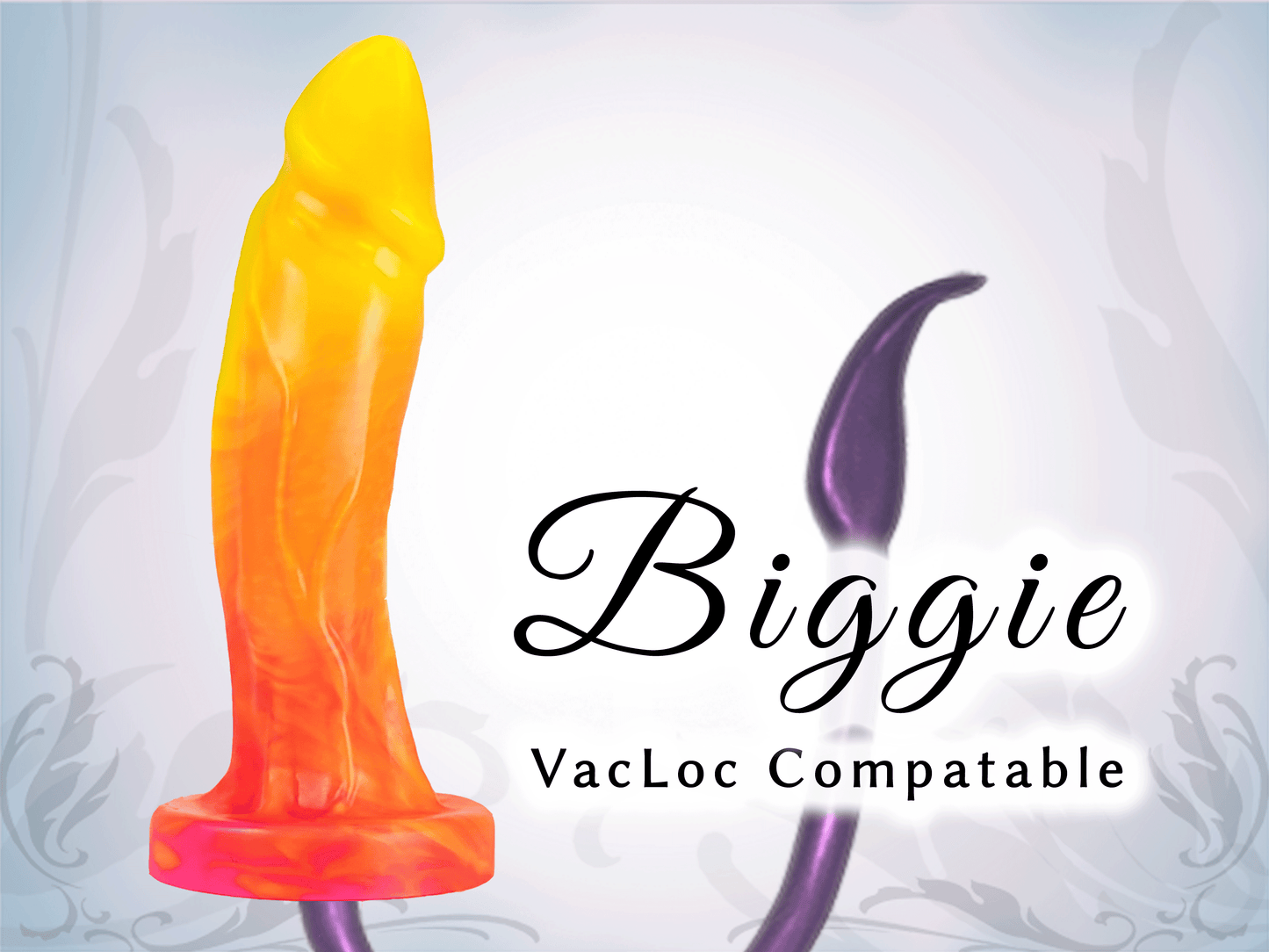A giant penis dildo is attached to a Vac-U-Lock toy handle.