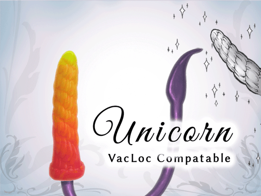 The image features a vibrant and imaginative unicorn-themed dildo, designed to appeal to those who appreciate whimsical and unique aesthetics. The product is crafted from high-quality, platinum silicone, highlighting its hypoallergenic and body-safe attributes.